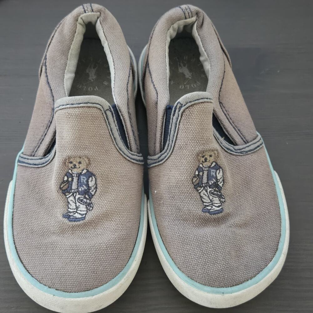 Polo Ralph Lauren Bear Harbour II Bear Canvas Slip-on Shoe Kids Size 10 Tan